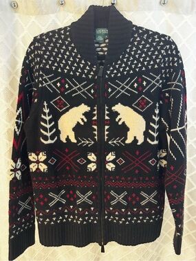 Vintage Lauren Ralph Lauren Polar Bear Fair Isle Cardigan Sweater